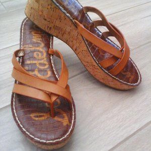 Sam Edelman Ronda Tan Strappy Thong Cork Platform Wedge. Size 10M